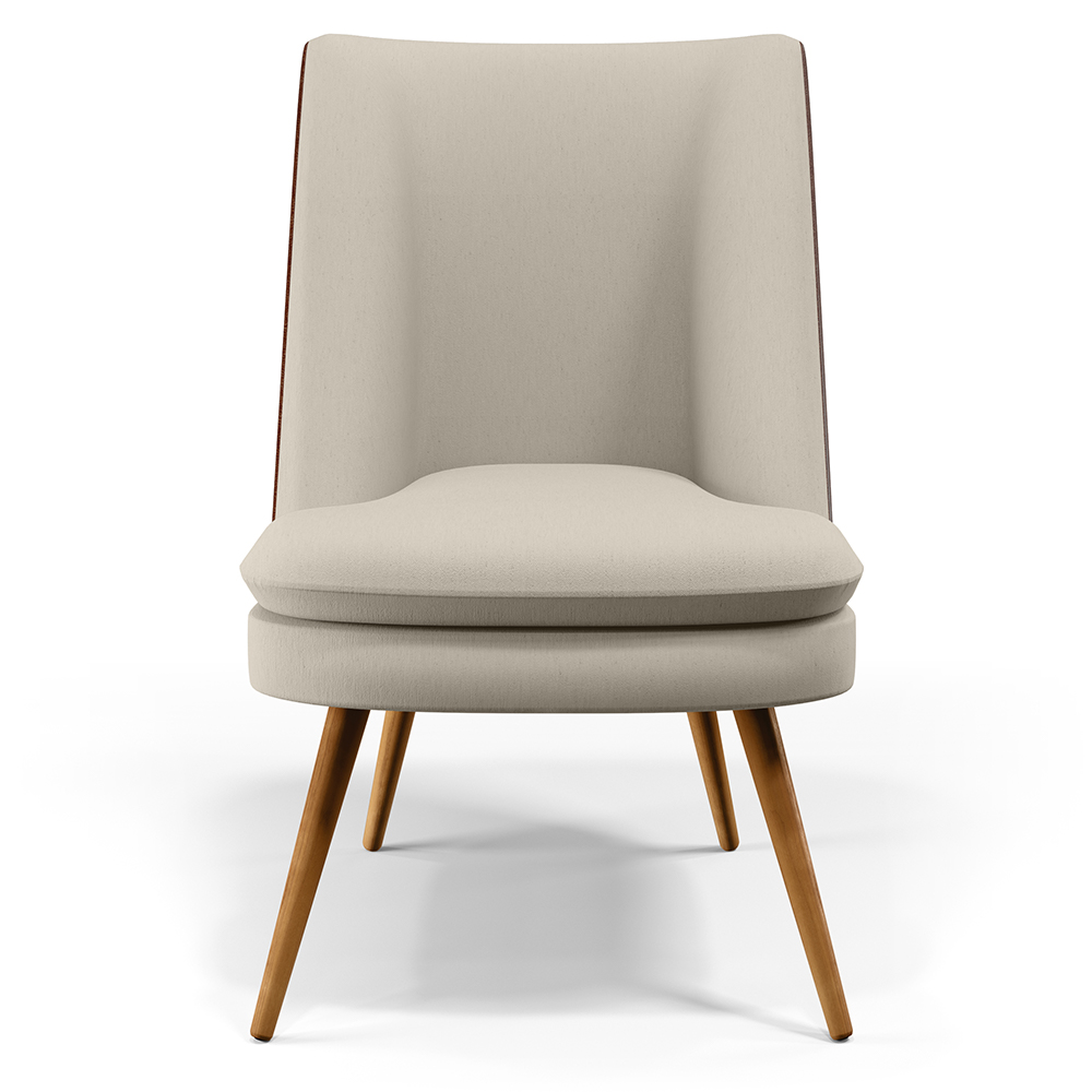 Poltrona Decorativa Pérsia Fixa Pés Palito D02 Linho Bege C-107 Corano Marrom B-38 - Lyam Decor