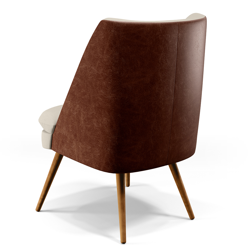Poltrona Decorativa Pérsia Fixa Pés Palito D02 Linho Bege C-107 Corano Marrom B-38 - Lyam Decor