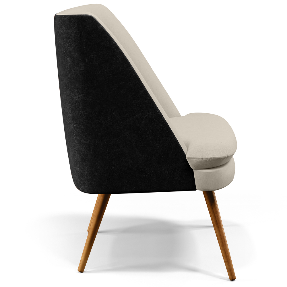 Poltrona Decorativa Pérsia Fixa Pés Palito D02 Linho Bege C-107 Corano Preto B-97 - Lyam Decor