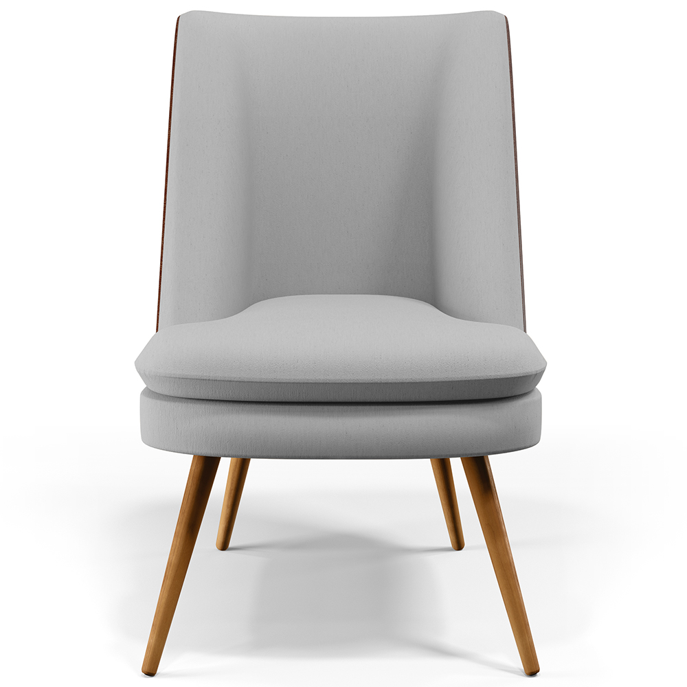 Poltrona Decorativa Pérsia Fixa Pés Palito D02 Linho Cinza D-315 Corano Marrom B-38 - Lyam Decor