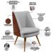 Poltrona Decorativa Pérsia Fixa Pés Palito D02 Linho Cinza D-315 Corano Marrom B-38 - Lyam Decor