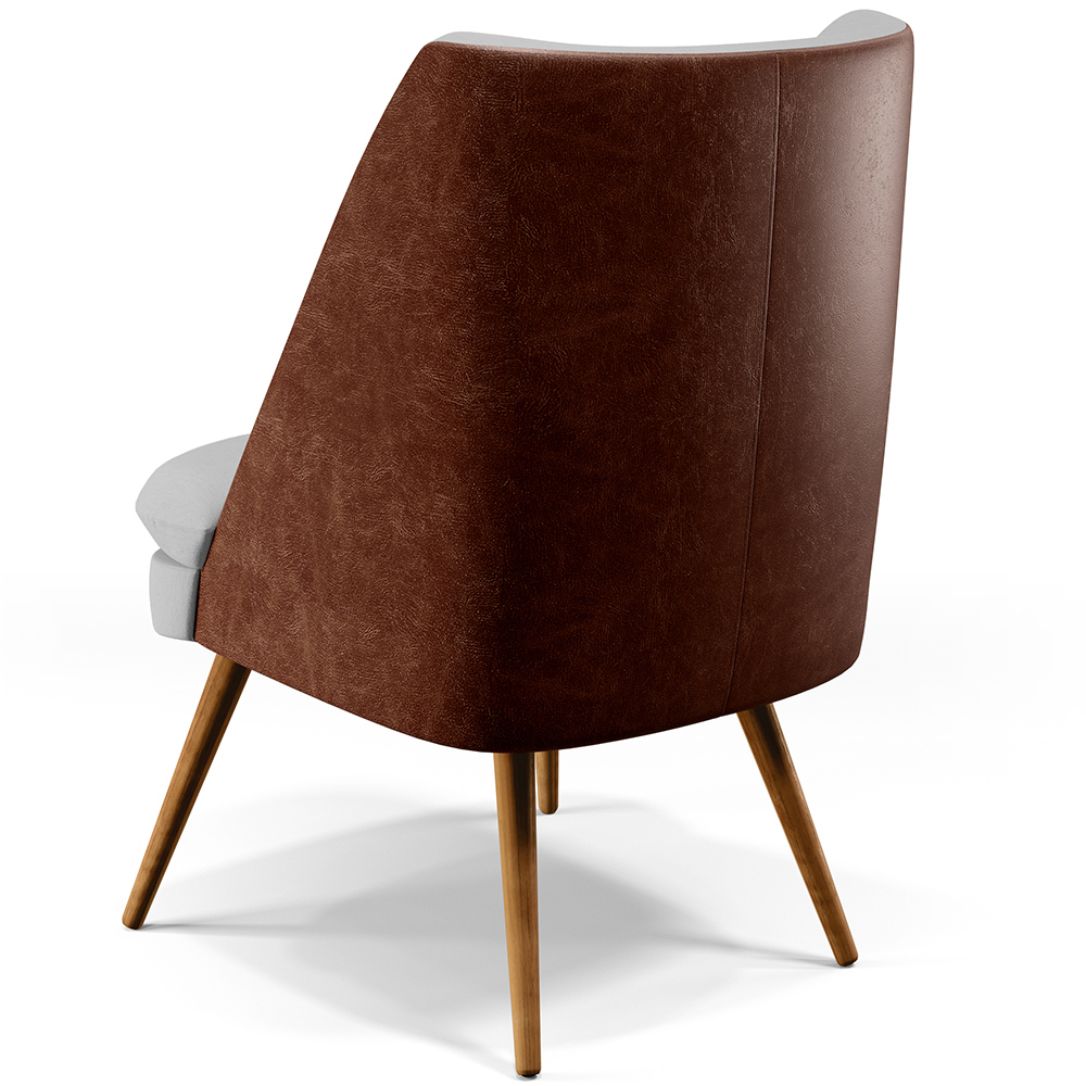 Poltrona Decorativa Pérsia Fixa Pés Palito D02 Linho Cinza D-315 Corano Marrom B-38 - Lyam Decor