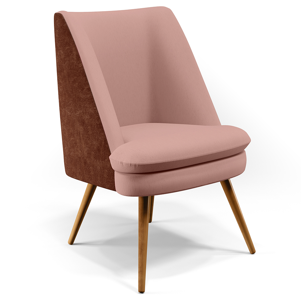 Poltrona Decorativa Pérsia Fixa Pés Palito D02 Linho Rosê C-105 Corano Marrom B-38 - Lyam Decor