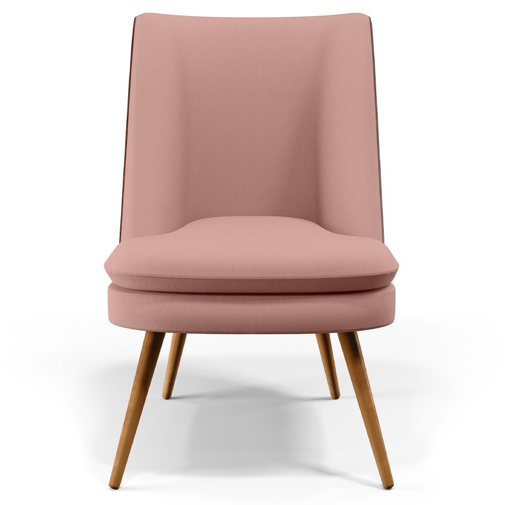 Poltrona Decorativa Pérsia Fixa Pés Palito D02 Linho Rosê C-105 Corano Marrom B-38 - Lyam Decor