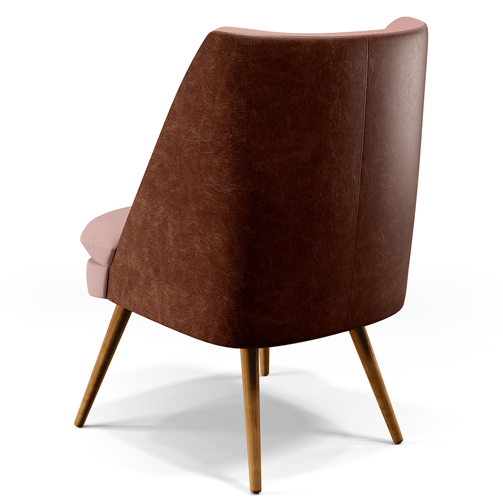 Poltrona Decorativa Pérsia Fixa Pés Palito D02 Linho Rosê C-105 Corano Marrom B-38 - Lyam Decor