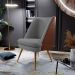 Poltrona Decorativa Pérsia Fixa Pés Palito D02 Veludo Cinza C-317 Corano Marrom B-38 - Lyam Decor