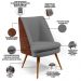 Poltrona Decorativa Pérsia Fixa Pés Palito D02 Veludo Cinza C-317 Corano Marrom B-38 - Lyam Decor