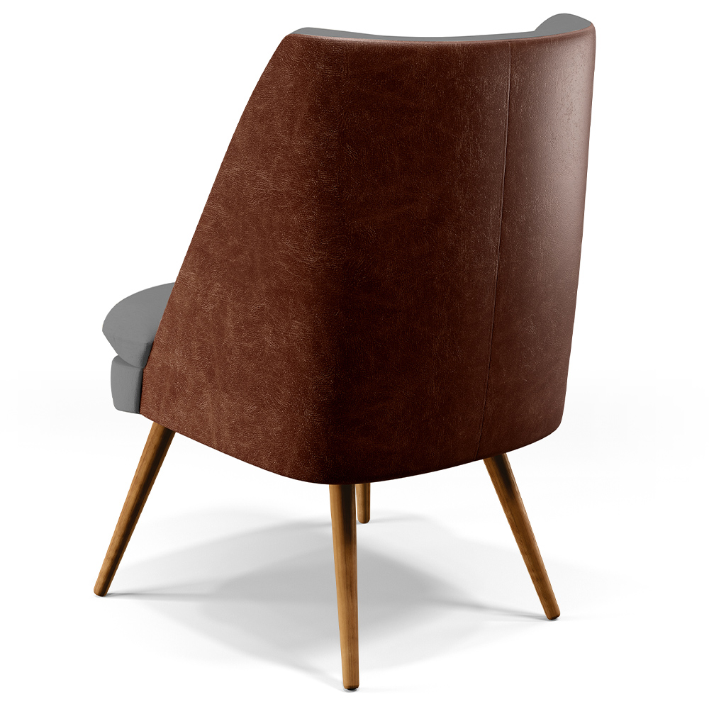 Poltrona Decorativa Pérsia Fixa Pés Palito D02 Veludo Cinza C-317 Corano Marrom B-38 - Lyam Decor