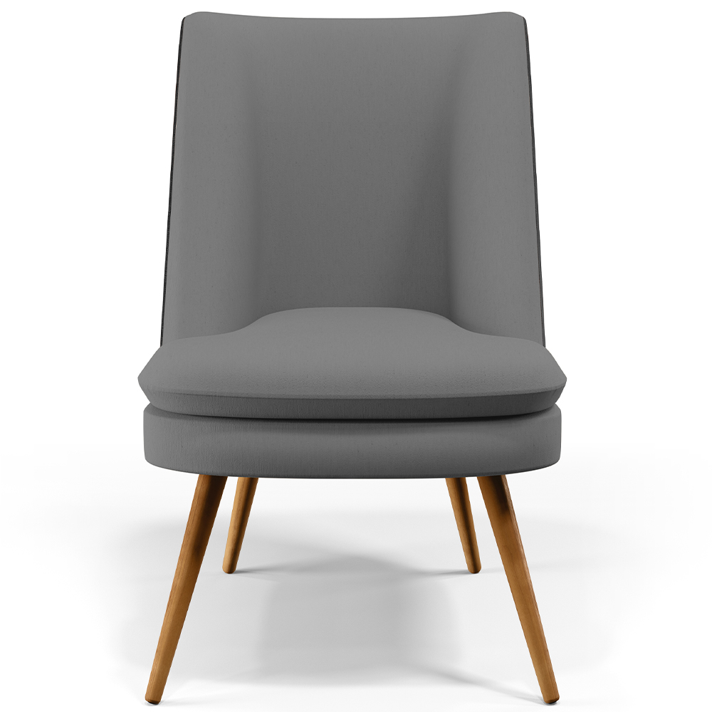 Poltrona Decorativa Pérsia Fixa Pés Palito D02 Veludo Cinza C-317 Corano Preto B-97 - Lyam Decor