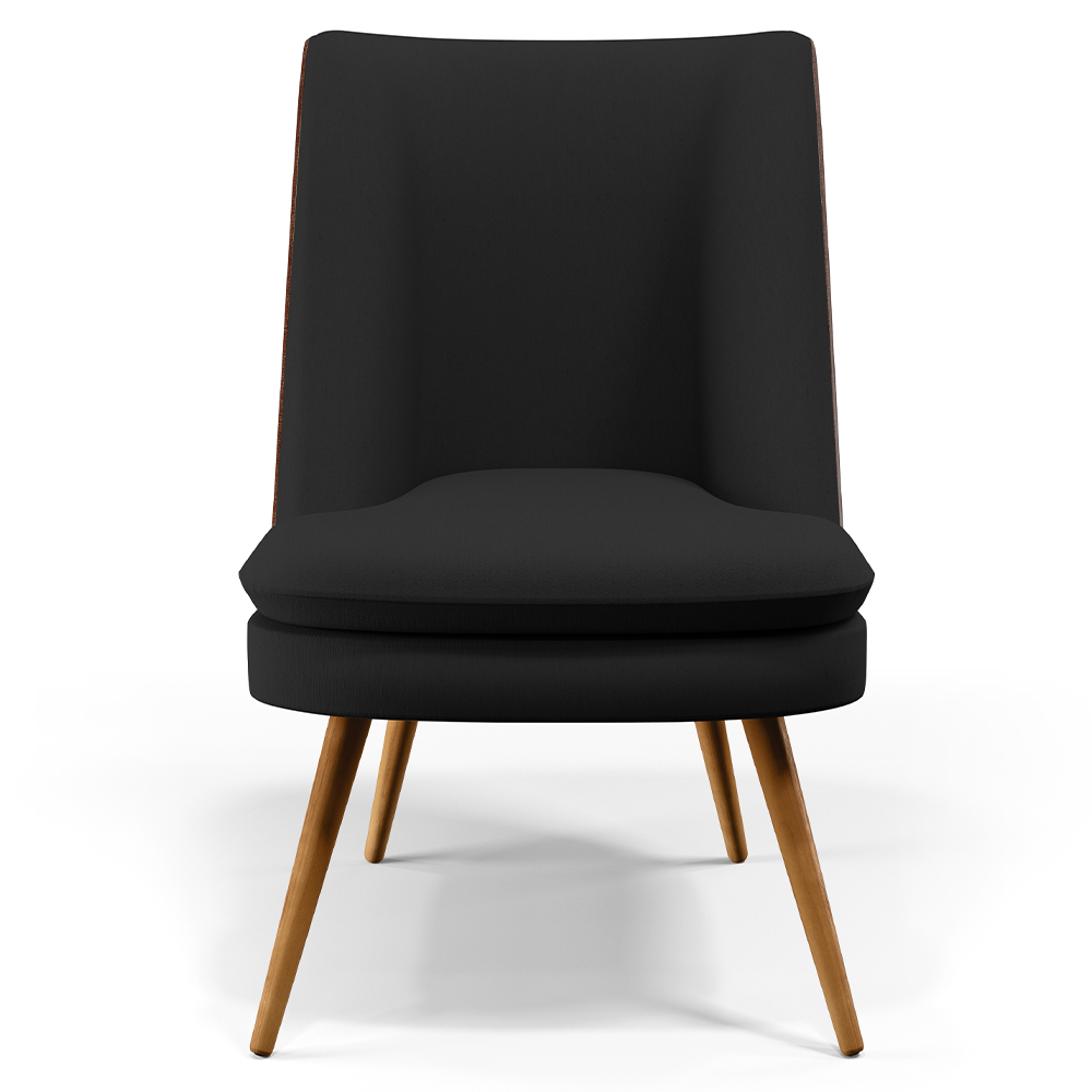 Poltrona Decorativa Pérsia Fixa Pés Palito D02 Veludo Preto C-300 Corano Marrom B-38 - Lyam Decor
