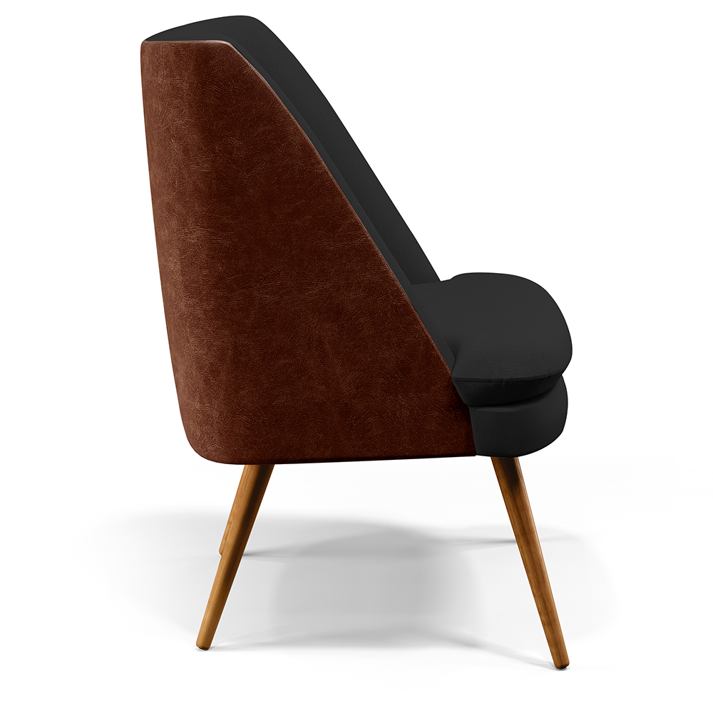 Poltrona Decorativa Pérsia Fixa Pés Palito D02 Veludo Preto C-300 Corano Marrom B-38 - Lyam Decor