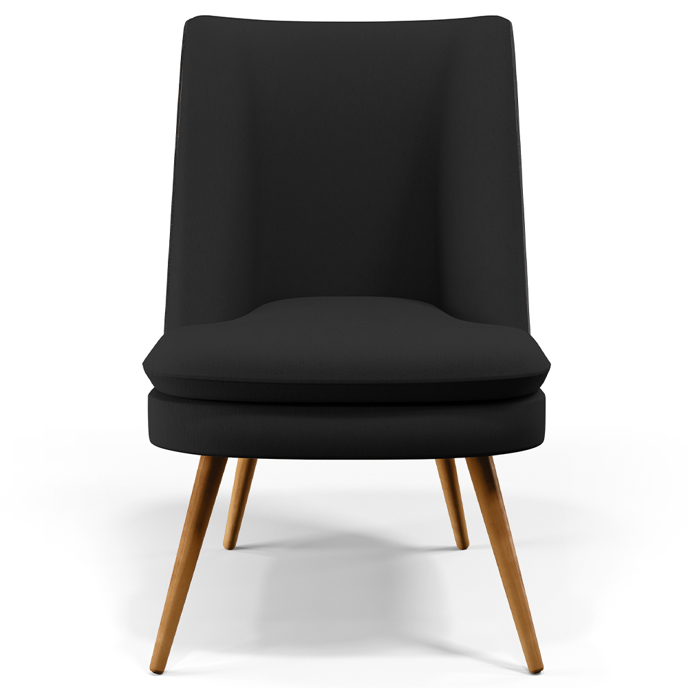 Poltrona Decorativa Pérsia Fixa Pés Palito D02 Veludo Preto C-300 Corano Preto B-97 - Lyam Decor