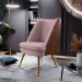 Poltrona Decorativa Pérsia Fixa Pés Palito D02 Veludo Rosê C-305 Corano Marrom B-38 - Lyam Decor
