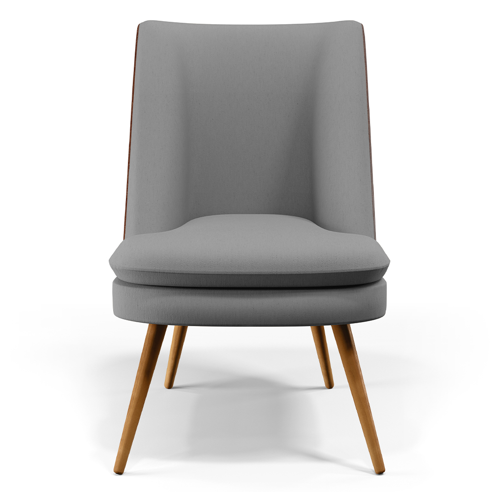 Poltrona Decorativa Pérsia Pés Palito D02 Linho Cinza Escuro C-416 Corano Marrom B-38 - Lyam Decor
