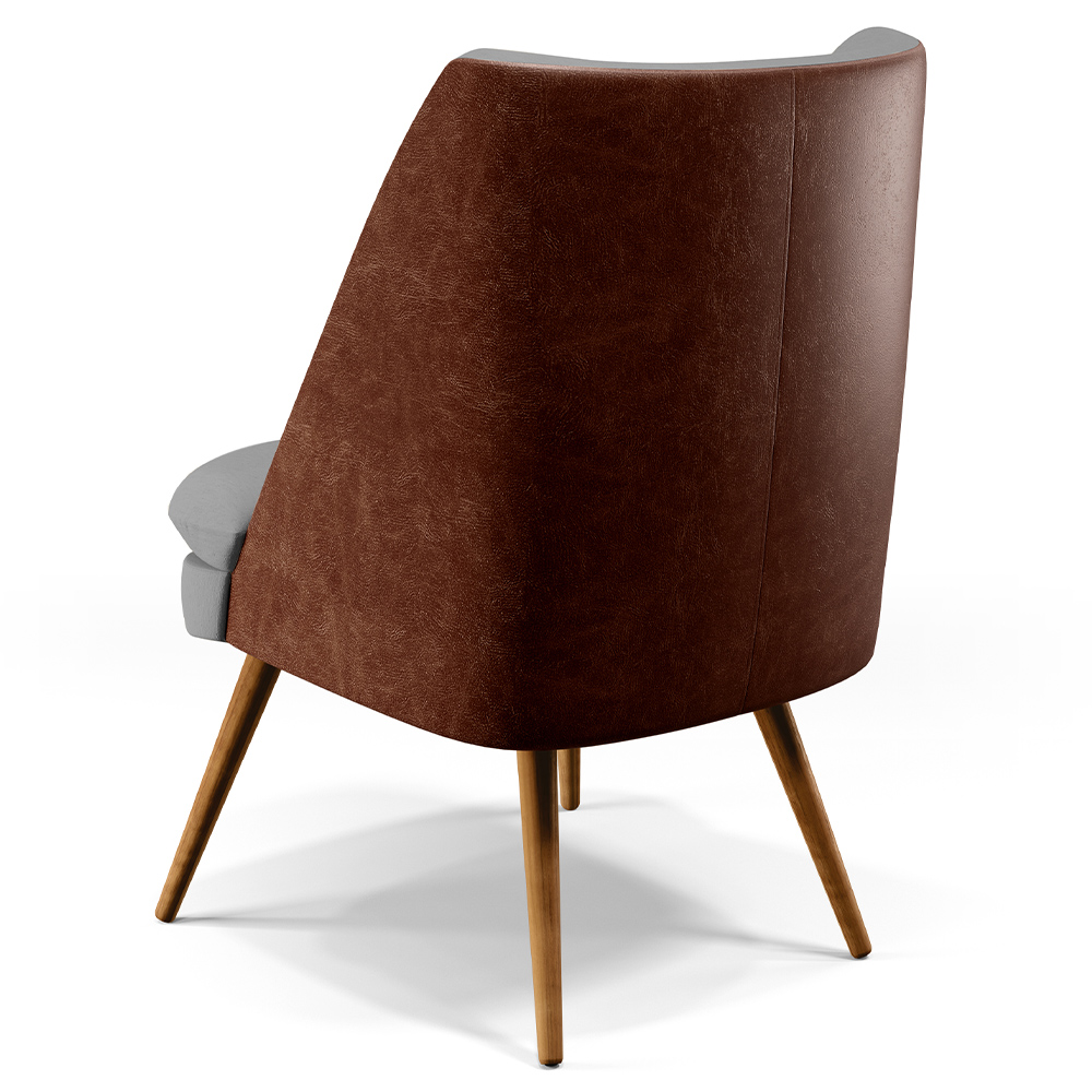 Poltrona Decorativa Pérsia Pés Palito D02 Linho Cinza Escuro C-416 Corano Marrom B-38 - Lyam Decor