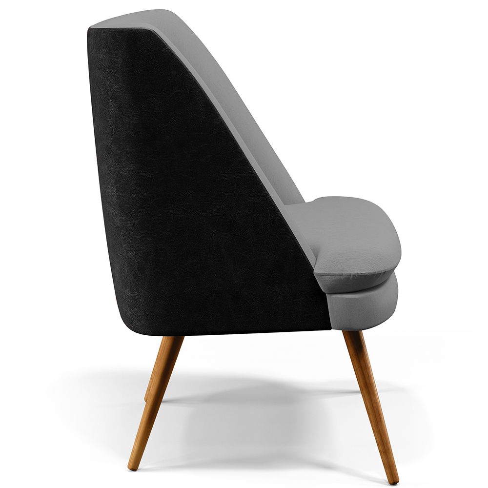 Poltrona Decorativa Pérsia Pés Palito D02 Linho Cinza Escuro C-416 Corano Preto B-97 - Lyam Decor
