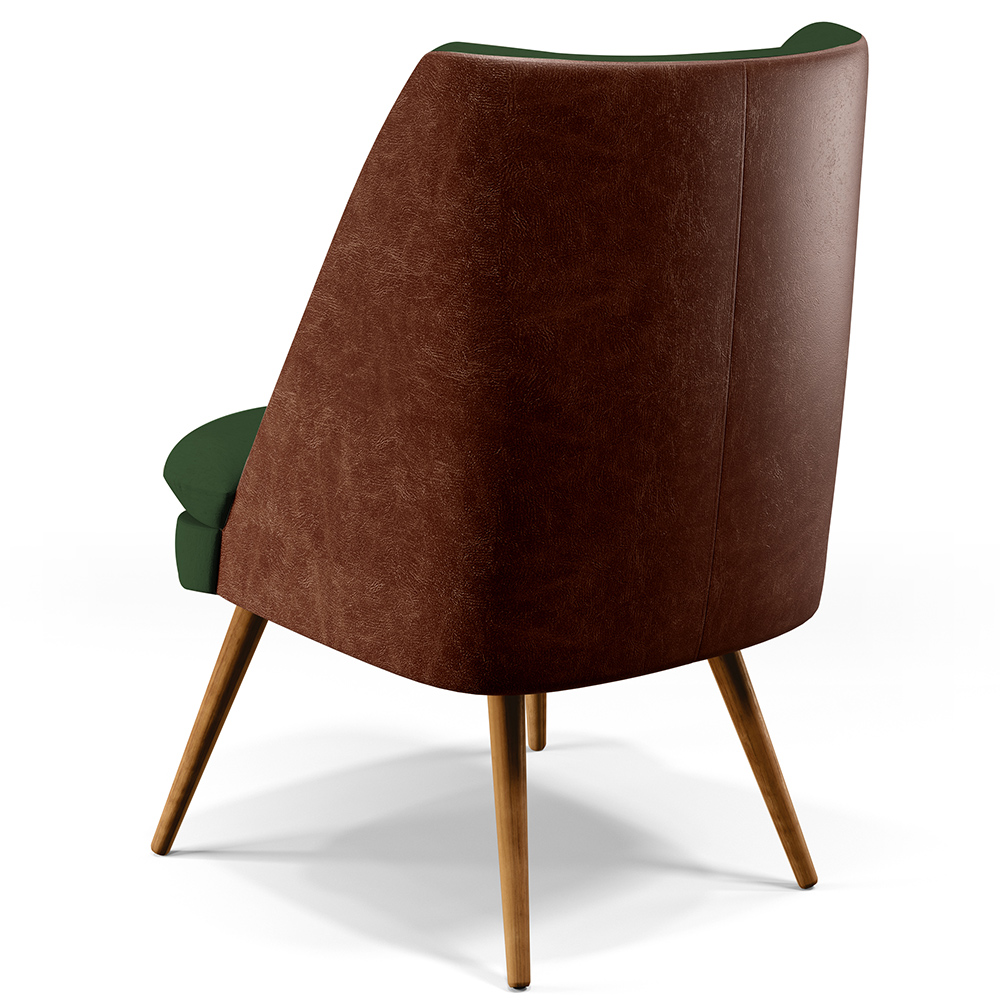 Poltrona Decorativa Pérsia Pés Palito D02 Linho Verde Musgo C-117 Corano Marrom B-38 - Lyam Decor