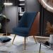 Poltrona Decorativa Pérsia Pés Palito D02 Veludo Azul Marinho C-304 Corano Marrom B-38 - Lyam Decor