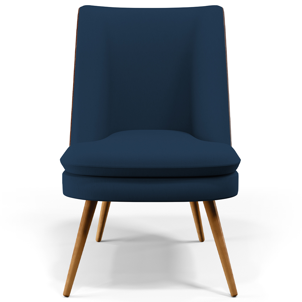 Poltrona Decorativa Pérsia Pés Palito D02 Veludo Azul Marinho C-304 Corano Marrom B-38 - Lyam Decor