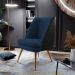 Poltrona Decorativa Pérsia Pés Palito D02 Veludo Azul Marinho C-304 Corano Preto B-97 - Lyam Decor