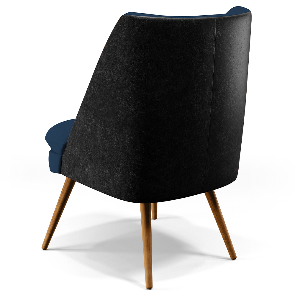 Poltrona Decorativa Pérsia Pés Palito D02 Veludo Azul Marinho C-304 Corano Preto B-97 - Lyam Decor