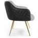 Poltrona Decorativa Pés Palito D'Ouro Jade D02 Linho Cinza D-315 Tressê Corano Preto - Lyam Decor