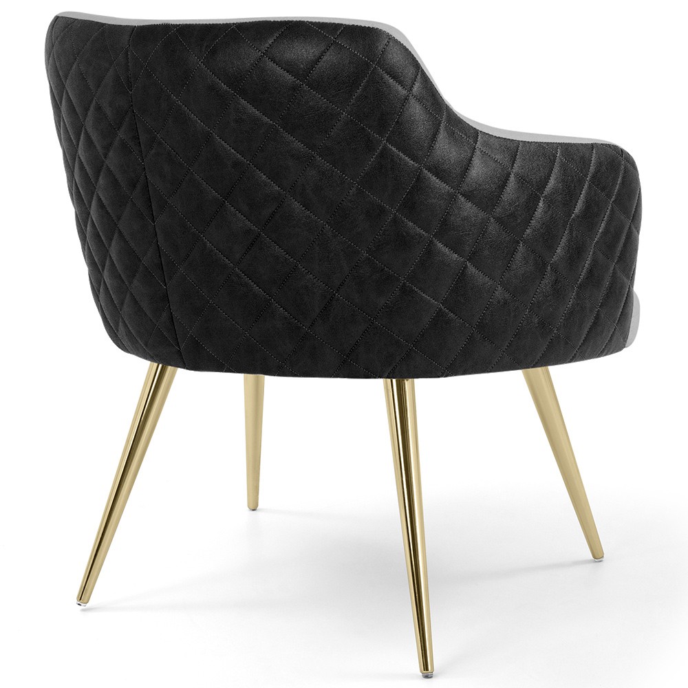 Poltrona Decorativa Pés Palito D'Ouro Jade D02 Linho Cinza D-315 Tressê Corano Preto - Lyam Decor