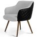 Poltrona Decorativa Pés Palito Jade D02 Linho Cinza C-315 Tressê Corano Preto - Lyam Decor