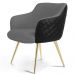Poltrona Decorativa Pés Palitos D'Ouro Jade D02 Linho Cinza C-416 Tressê Corano Preto - Lyam Decor