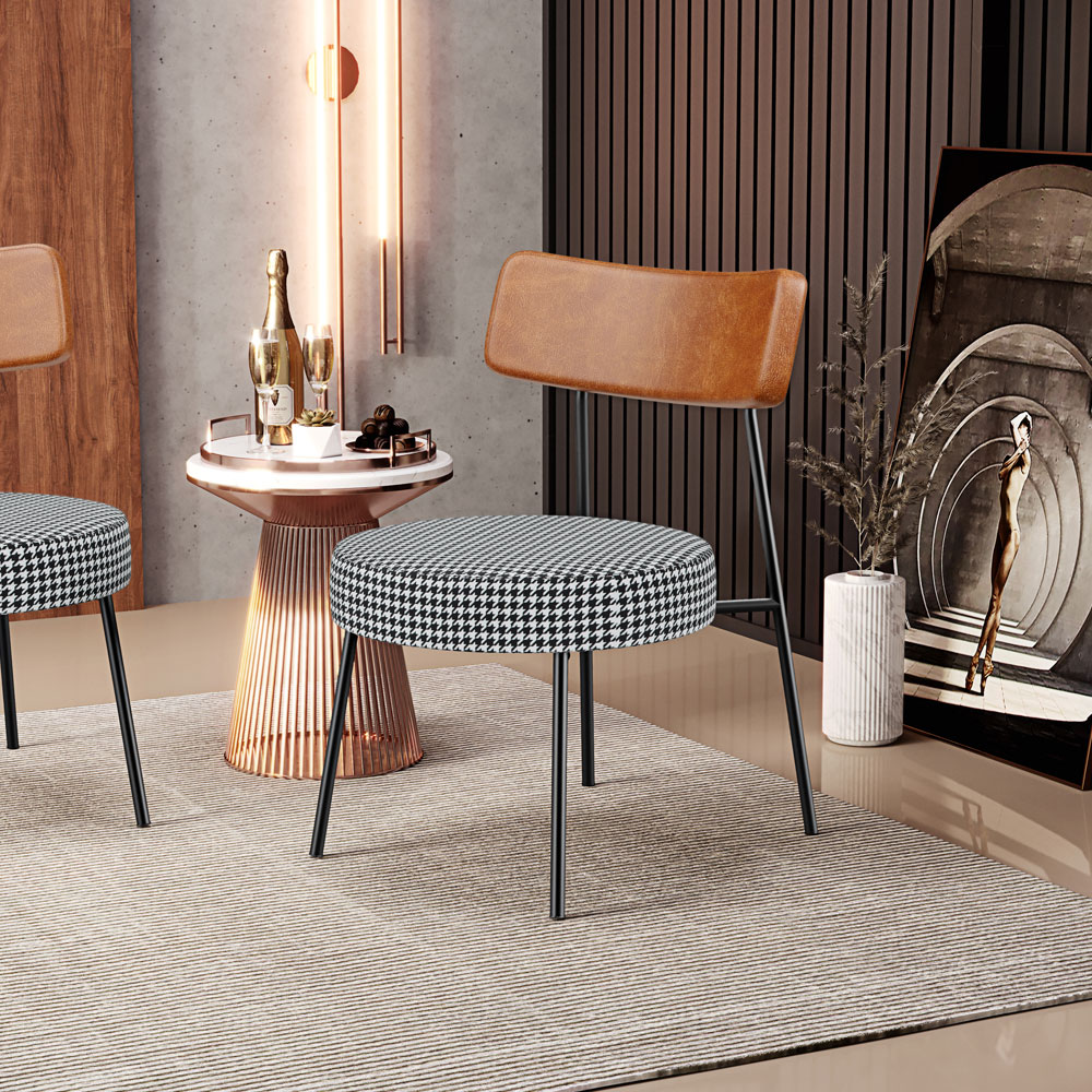 Poltrona Decorativa Para Sala De Estar Base Fixa Londres L02 Couríssimo Camel Pied Poule - Lyam