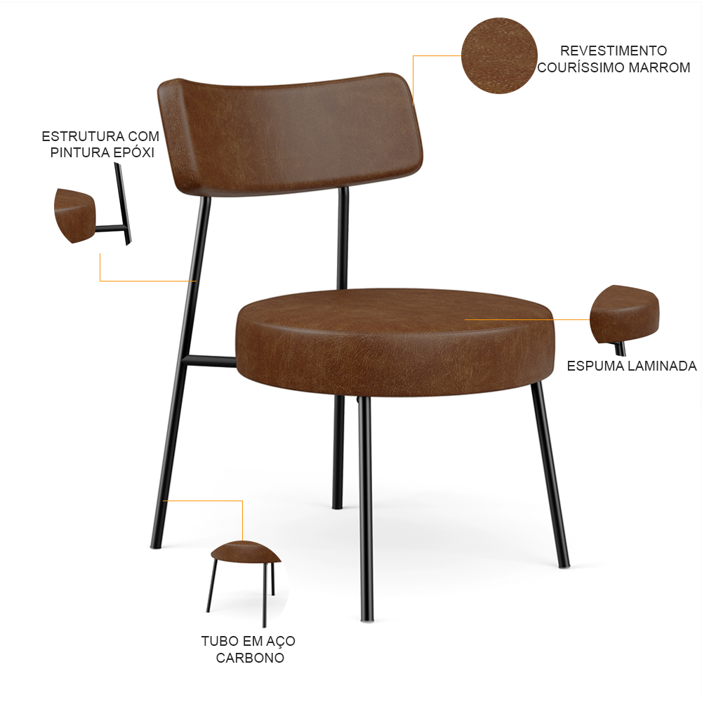 Poltrona Decorativa Para Sala De Estar Base Fixa Londres L02 Couríssimo Marrom - Lyam