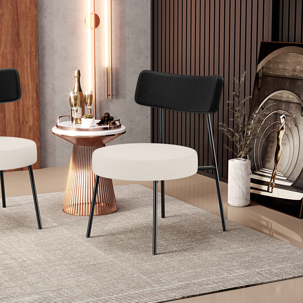 Poltrona Decorativa Para Sala De Estar Base Fixa Londres L02 Couríssimo Preto Linho Bege - Lyam