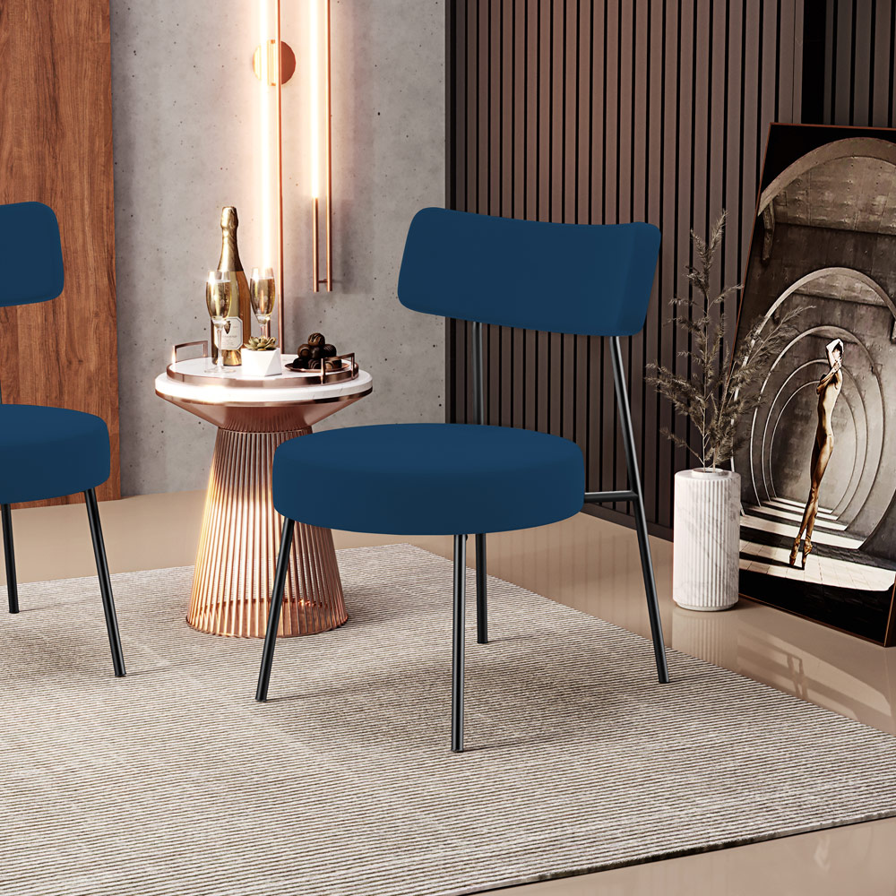 Poltrona Decorativa Para Sala De Estar Base Fixa Londres L02 Suede Azul Marinho - Lyam
