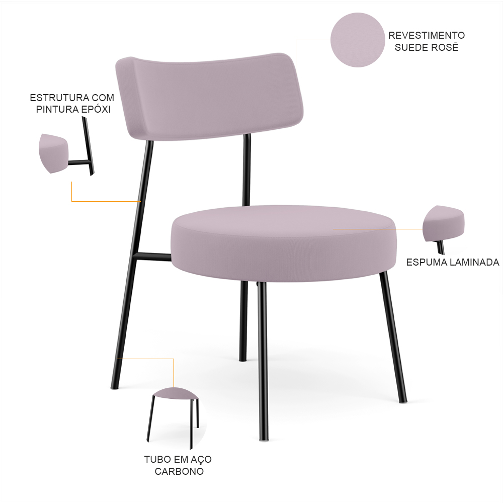 Poltrona Decorativa Para Sala De Estar Base Fixa Londres L02 Suede Rosê - Lyam