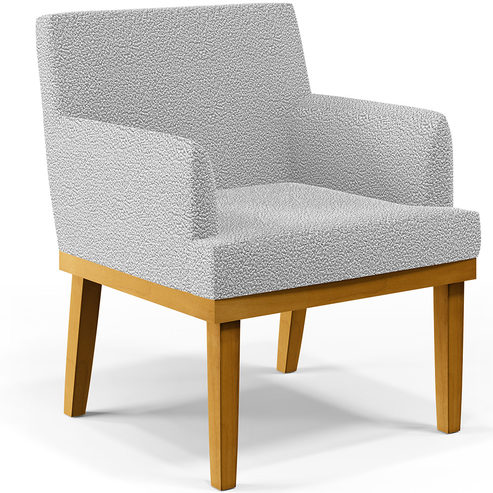 Poltrona Decorativa Para Sala De Estar Base Mel Beatriz W01 Bouclê Cinza - Lyam Decor