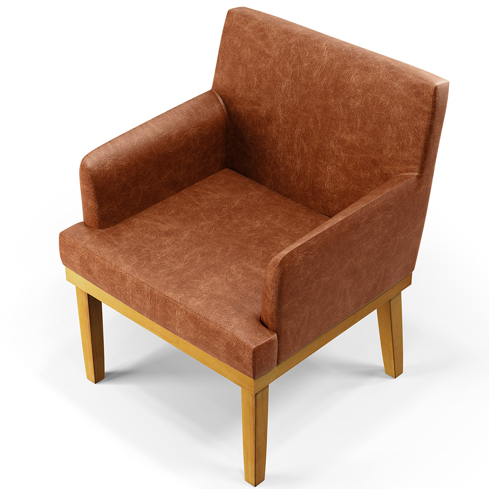Poltrona Decorativa Para Sala De Estar E Recepção Beatriz W01 Couríssimo Camel - Lyam Decor