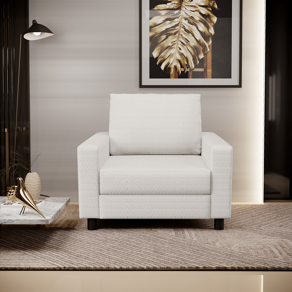 Poltrona Decorativa Para Sala De Estar E Recepção Malta L02 Bouclê Cru - Lyam Decor