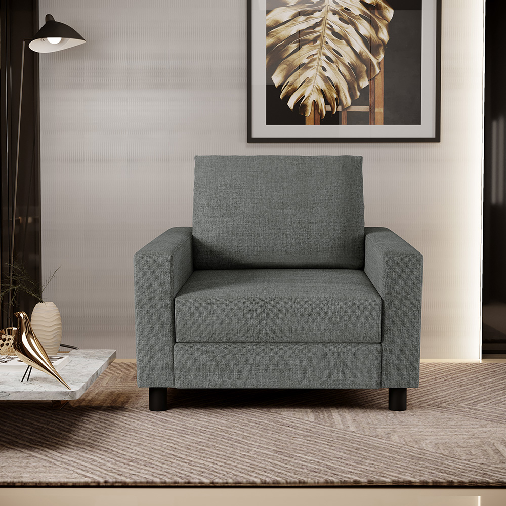 Poltrona Decorativa Para Sala De Estar E Recepção Malta L02 Linho Cinza Escuro - Lyam Decor