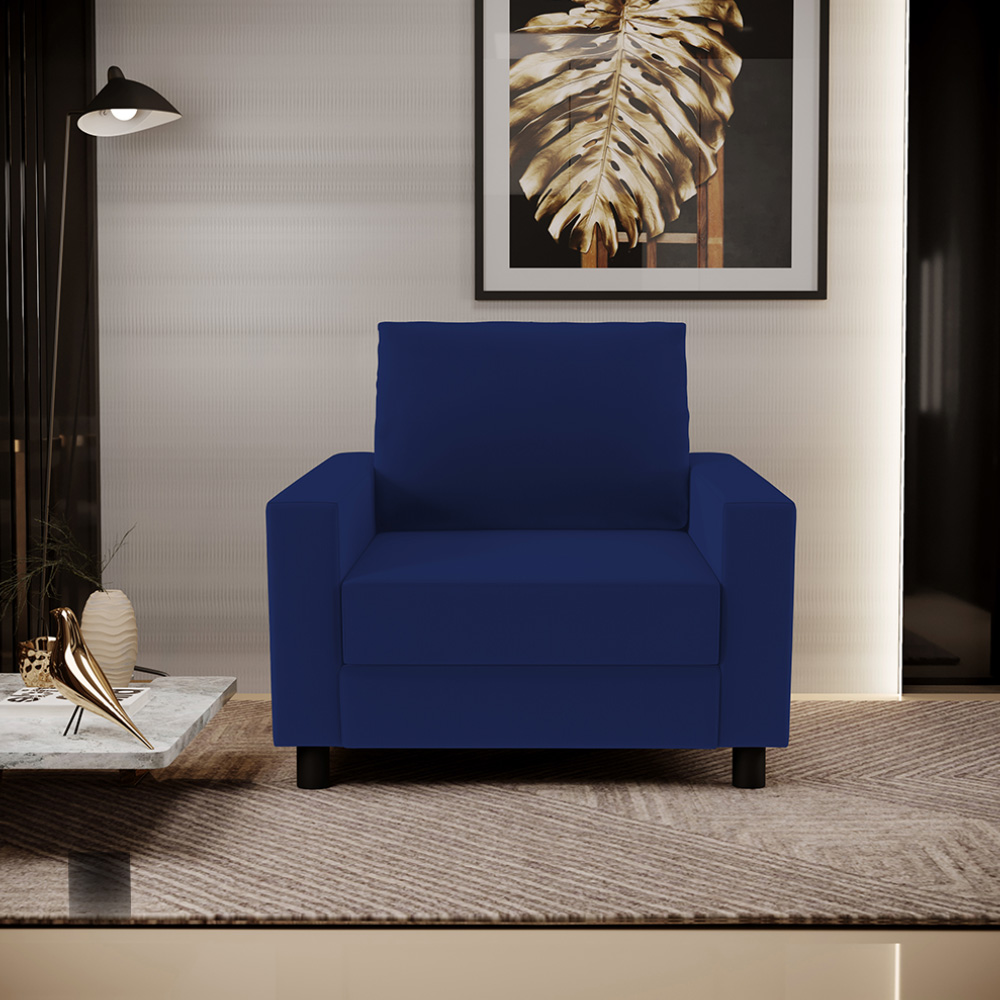 Poltrona Decorativa Para Sala De Estar E Recepção Malta L02 Suede Azul Marinho - Lyam Decor