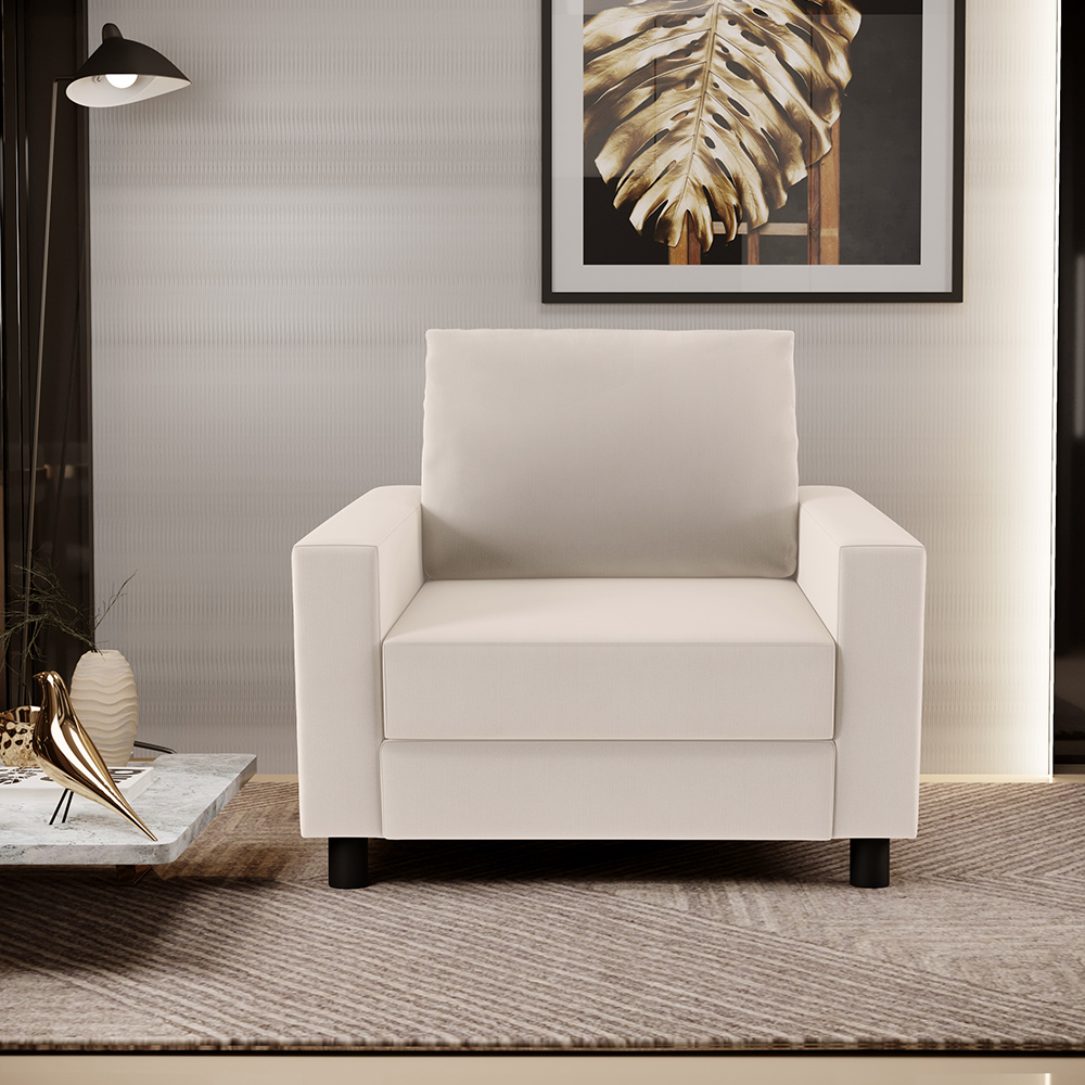 Poltrona Decorativa Para Sala De Estar E Recepção Malta L02 Suede Bege - Lyam Decor