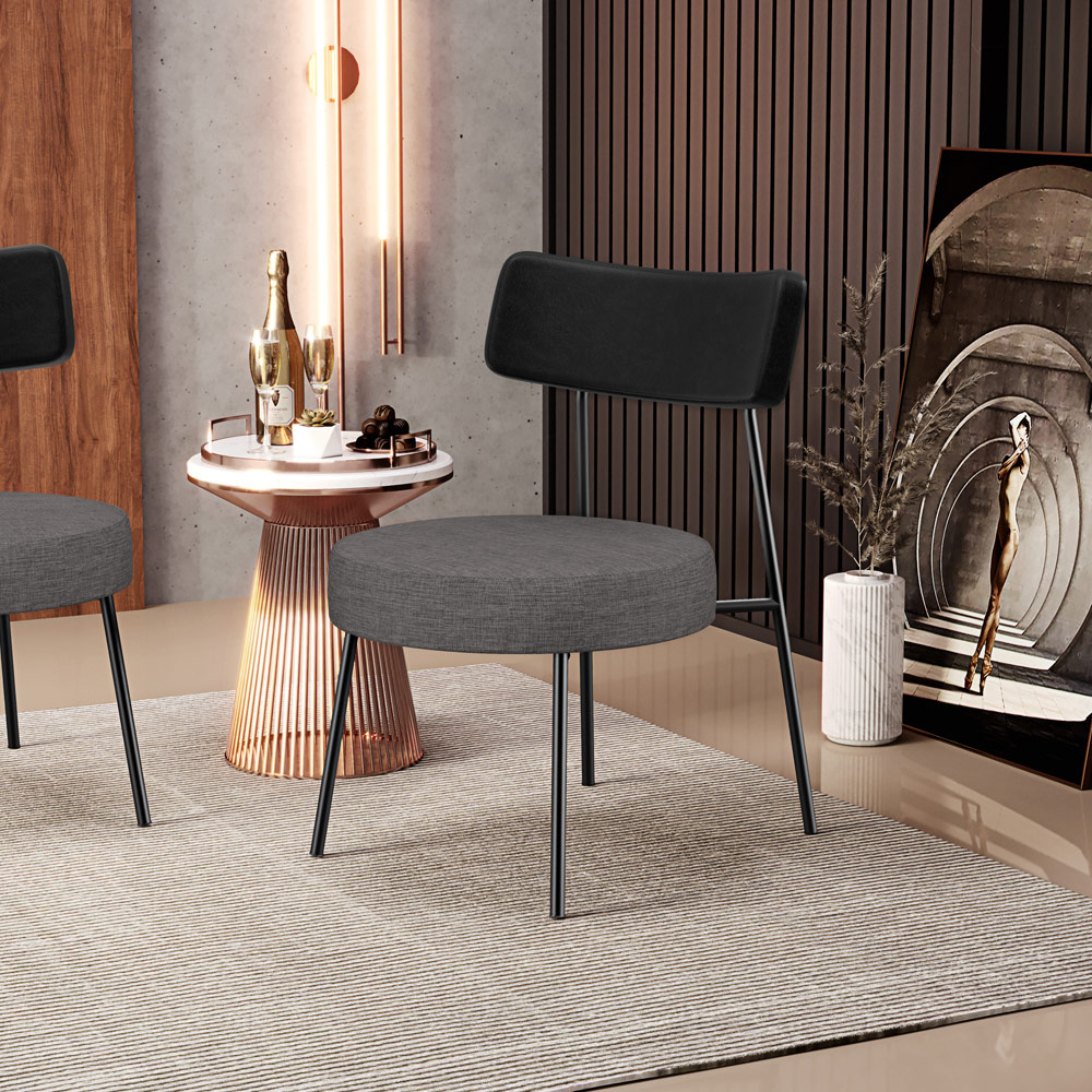 Poltrona Decorativa Para Sala De Estar Fixa Londres L02 Couríssimo Preto Linho Cinza Escuro - Lyam