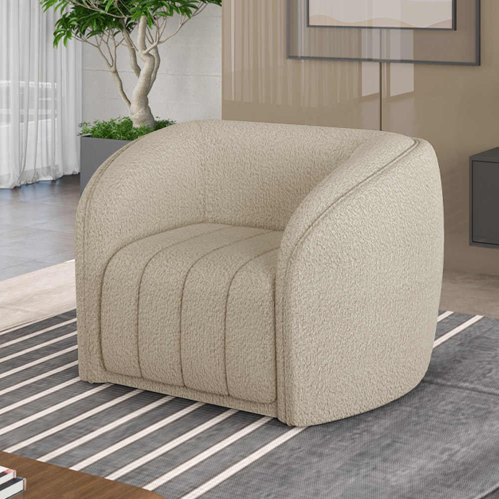Poltrona Decorativa Para Sala De Estar Lazio M03 Bouclê Bege - Lyam Decor