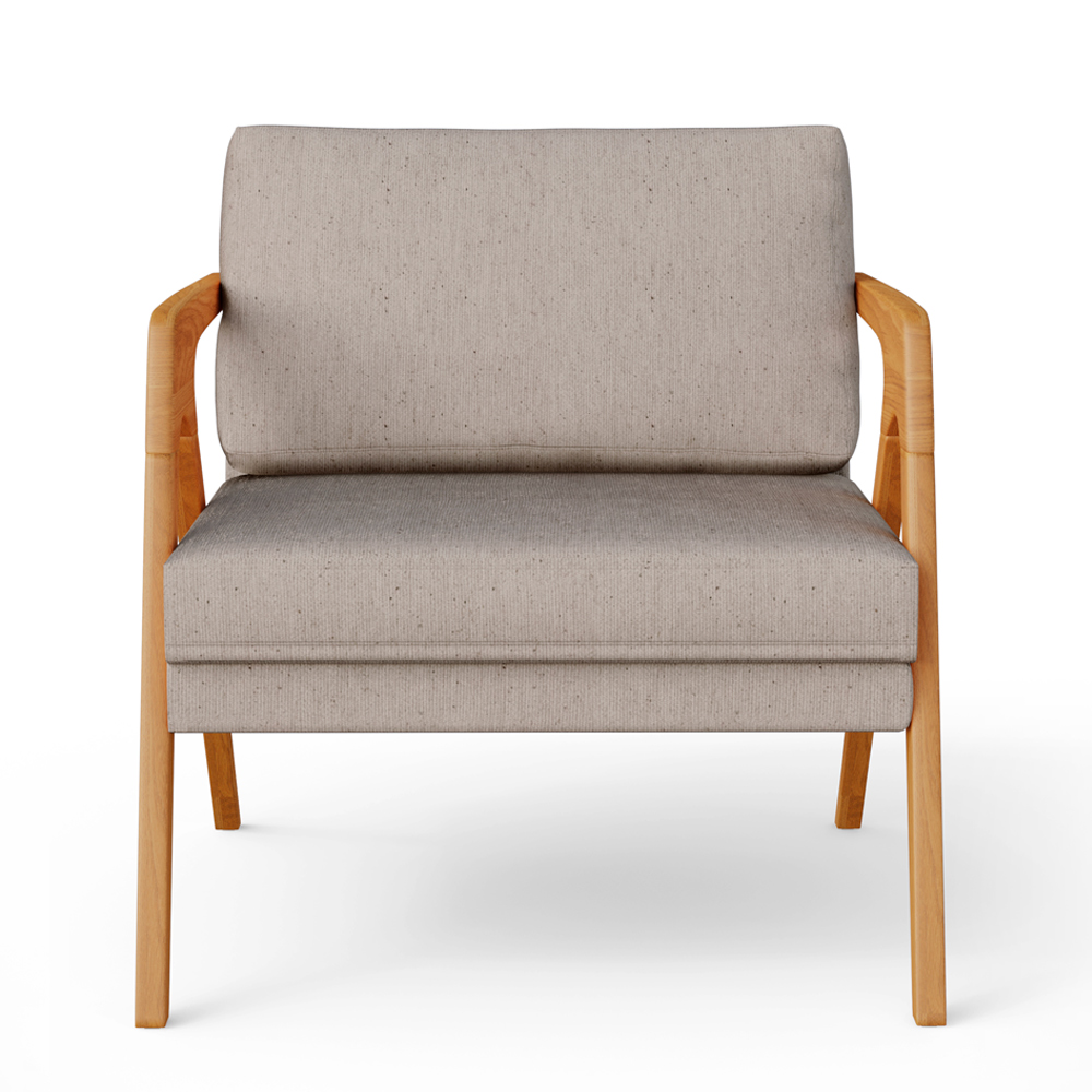Poltrona Decorativa Para Sala De Estar Pietra Com Estrutura De Madeira L02 Linho Bege - Lyam Decor