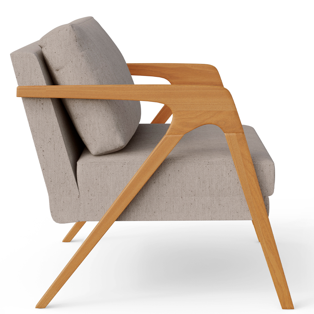 Poltrona Decorativa Para Sala De Estar Pietra Com Estrutura De Madeira L02 Linho Bege - Lyam Decor