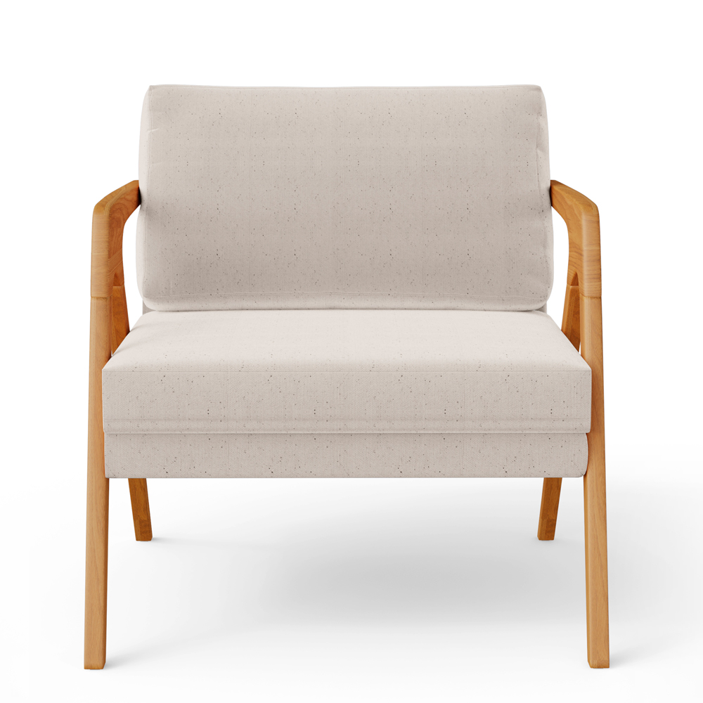 Poltrona Decorativa Para Sala De Estar Pietra Com Estrutura De Madeira L02 Linho Cru - Lyam Decor