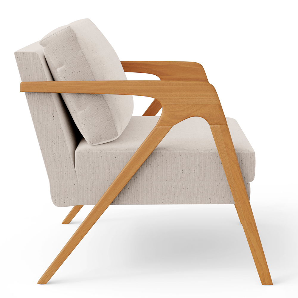Poltrona Decorativa Para Sala De Estar Pietra Com Estrutura De Madeira L02 Linho Cru - Lyam Decor