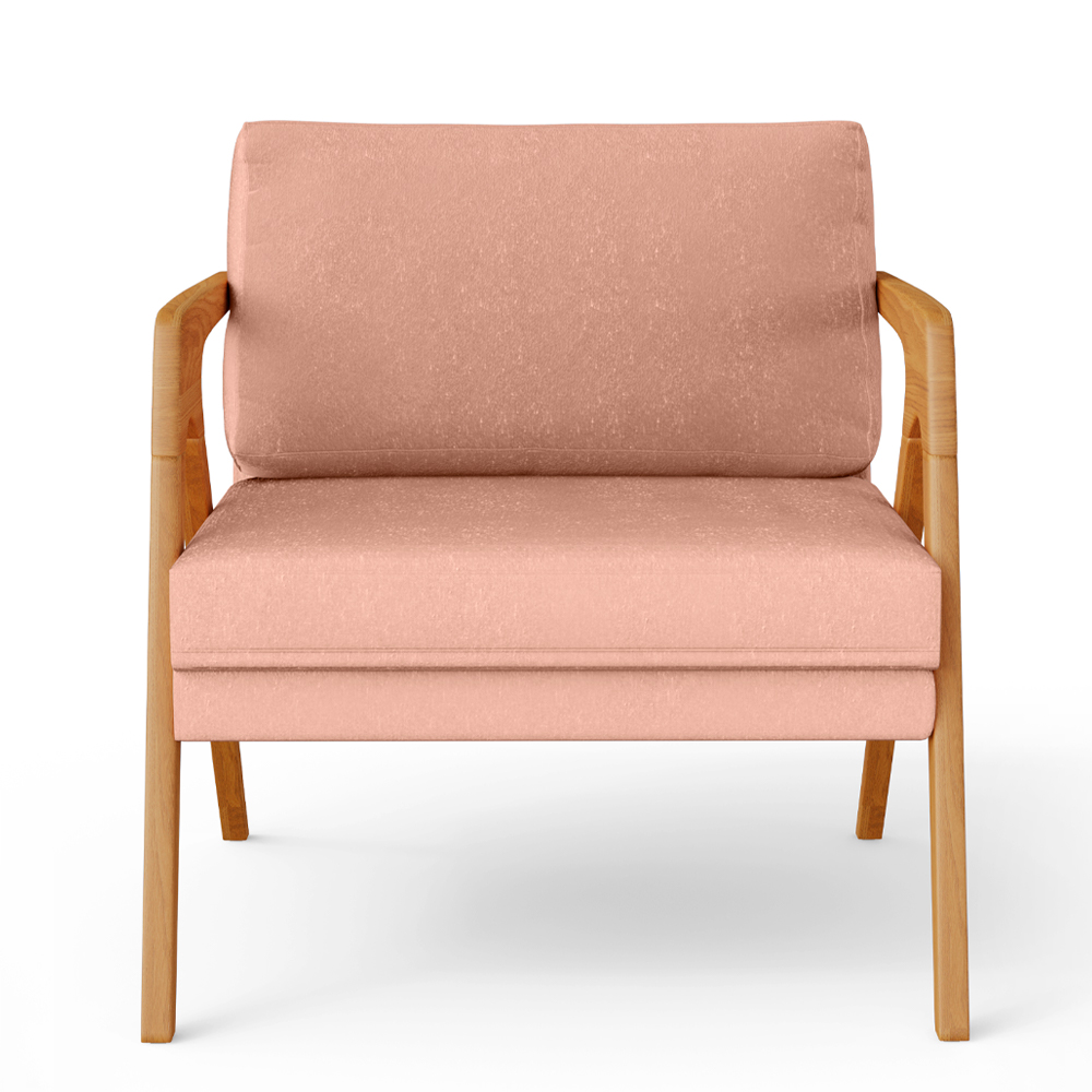 Poltrona Decorativa Para Sala De Estar Pietra Com Estrutura De Madeira L02 Linho Rosê - Lyam Decor
