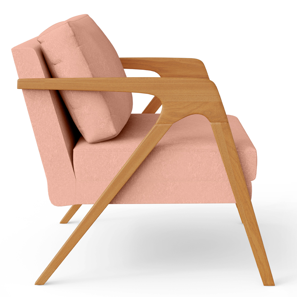 Poltrona Decorativa Para Sala De Estar Pietra Com Estrutura De Madeira L02 Linho Rosê - Lyam Decor