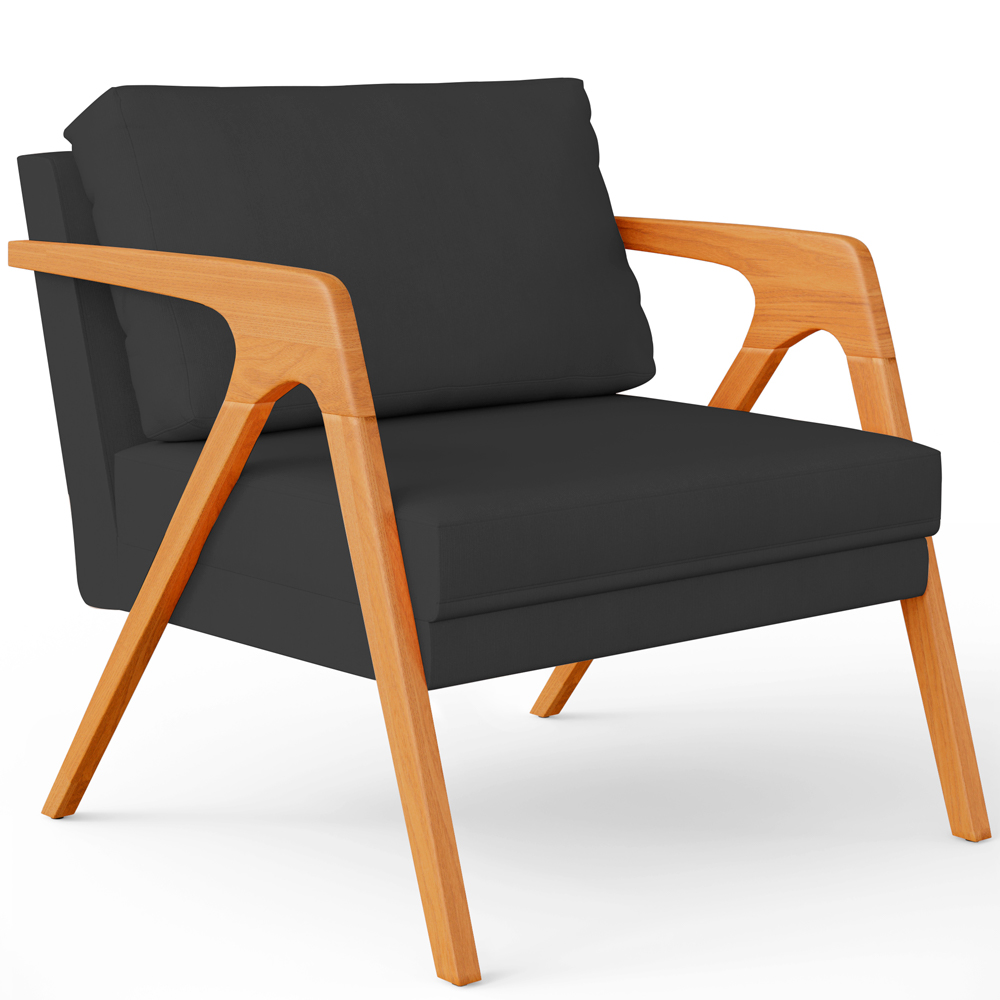 Poltrona Decorativa Para Sala De Estar Pietra Com Estrutura De Madeira L02 Suede Preto - Lyam Decor