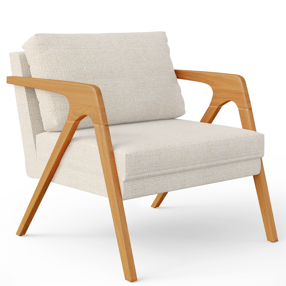 Poltrona Decorativa Para Sala De Estar Pietra Estrutura De Madeira L02 Linho Champagne - Lyam Decor